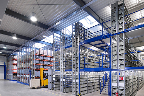 Multi tier shelving system using vertical space for efficient warehouse storage in Sharjah UAE